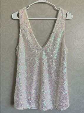 Free People Iridescent Sequin V-Neck Tank Top - Pale Pink